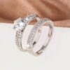 Luxury zirconia Eternity Band Ring 2pcs/Set 18K Gold Plated Delicate Jewelry Party Wedding Engagement Decor For Women Girls Gift