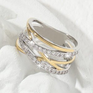 Cross Two-Tone White Synthetic Synthetic Zirconia Wedding Lover's Gift Fashion Ring