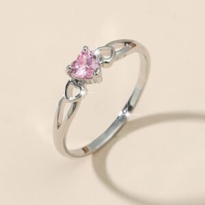 LOVE Pink Heart Shape Wedding Synthetic Zirconia Ring