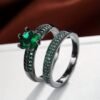 Luxury zirconia Eternity Band Ring 2pcs/Set 18K Gold Plated Delicate Jewelry Party Wedding Engagement Decor For Women Girls Gift - Gun Black-green, 11