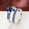 Luxury zirconia Eternity Band Ring 2pcs/Set 18K Gold Plated Delicate Jewelry Party Wedding Engagement Decor For Women Girls Gift - Silvery-blue, 12