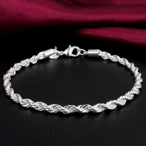 European and American Popular Fashion 4mm Twist Rope Silvery Plated Bracelet Christmas Thanksgiving Gift