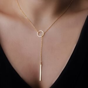 Ethnic Style Women's Necklace Alloy Circle with Rod Single Chain Pendant Necklace 2024 Fashion New Style Versatile Simple Jewelry Festival Gift