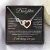 1pc to My Daughter Two-Tone Electroplated Heart Copper Synthetic Cubic Zirconiaia-Inlaid Heart Necklace - with Text Gift Card and Gift Box Packaging