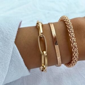 Trendy European And American Accessories: Hot-selling Multi-layer Snake Bone Chain Bracelet Set, Creative Vintage 3-piece Golden Chain Bracelet For Women.