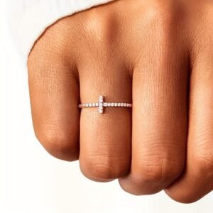 A Stylish And Minimalist Cross Ring for Women Featuring Micro-Set Zirconia Stones Perfect for Daily Wear Casual Parties Engagements Weddings And As a Commitment Gift
