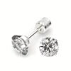 Pair of 4mm White Synthetic Zirconia Earrings with Floral Relief Design and Ear Plugs for Pierced Ears, Featuring Exterior Threaded Design. Popular in Europe and America, Perfect for Valentine's Day