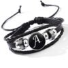 Classic European and American Style Minimalist Bracelet, and Fashionable 26 English Letters Woven PU Leather Black Onyx Bracelet Jewelry
