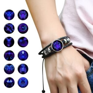 12 Constellation luminous bracelet Men's and Women's fashion multi-layer woven bracelet 1pc, Festival Bracelet, Stylish Wristband, Adjustable Buckle, Lightweight Design, Wrist Accessory, Festival Goers