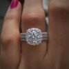 Plated White K Copper READKISS Rings 4 Prong Setting 1.5 Ct Synthetic Zirconia Single Stone Side Micro Pave 3 Row for Women Valentine'S Day Wedding Casual Party Daily Occasion April Birthstone All Season
