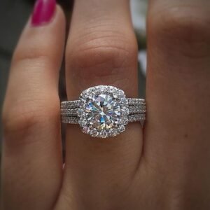 Plated White K Copper READKISS Rings 4 Prong Setting 1.5 Ct Synthetic Zirconia Single Stone Side Micro Pave 3 Row for Women Valentine'S Day Wedding Casual Party Daily Occasion April Birthstone All Season