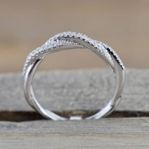 Luxury Women'S Copper Ring, 4-Prong Setting, Synthetic Zirconia Twist, Minimalism, for April Birthstone, Valentine'S Day, Holiday, Wedding, Engagement Party, Daily Casual, Gift-Giving Occasion