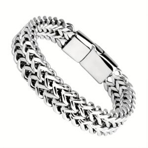 1 Stainless Steel braided square reversible chain magnetic buckle Men's bracelet