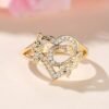 ANGOL Adjustable Cuff Ring for Women - Vintage & Boho Style, Golden-Tone with Floral and Letter Design, Perfect for Weddings and Parties, Gift for Her, Adjustable Jewelry, Boho Adjustable Ring - C