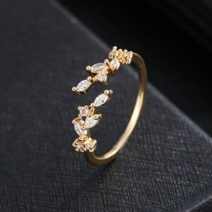 1pc Ring, New Fashion Leaf Micro-Pave Synthetic Zirconia Statement Versatile Women'S Open Ring