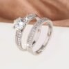 Luxury zirconia Eternity Band Ring 2pcs/Set 18K Gold Plated Delicate Jewelry Party Wedding Engagement Decor For Women Girls Gift