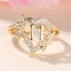 ANGOL Adjustable Cuff Ring for Women - Vintage & Boho Style, Golden-Tone with Floral and Letter Design, Perfect for Weddings and Parties, Gift for Her, Adjustable Jewelry, Boho Adjustable Ring - N