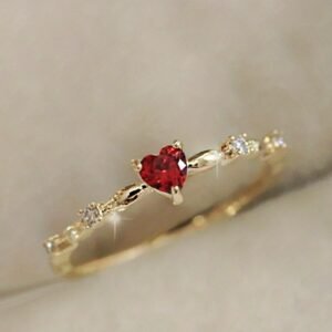 Exquisite Golden Heart Rhinestone Thin Ring for Women Bridal Romantic Proposal Engagement Ring Jewerly