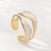1pc Exquisite White/Dark Blue/Green/Steel White Enamel Creative Ring, Stainless Steel Irregular Opening Adjustable Ring For Men
