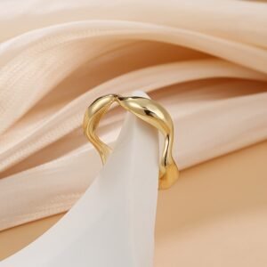 Irregular Wave Open Ring 18K Gold Plated Adjustable Delicate Jewelry Wedding Engagement Party Decor For Women Girls Gift
