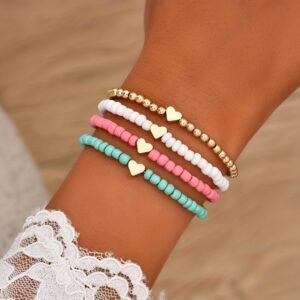 4pcs Bohemian Style Heart Beaded Bracelets