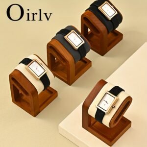 Oirlv Premium Leather/Microfiber Watch Display Stand Solid Wood Watch Counter Window Watch Display Watch Display Props, Suitable for Desktop Counter Watch Display, Is Also The Best Choice for Gifts