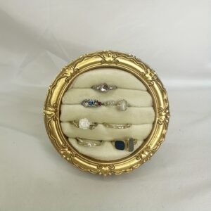 1pc Jewelry Ring Display Tray Golden Round Resin Beige Flannelette Ring Tray Jewelry Display Storage