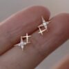 Trendy Inlay Zirconia Double Star Stud Earrings for Women Proposal Engagement Party Jewelry Gift