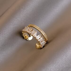 Double Layer Ring with Light Luxury Micro-Set Zirconia for Fashionable Temperament