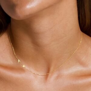 1pc Initial Heart Necklace - A-Z Letter Name Choker with Sideways Single-Letter Pendant, Initials for Women &, Everyday Jewelry Gift (A-Z) - Ideal for Birthdays, Vacations & Special Occasions - Year-Round Wear