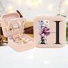 Floral Letter Personalized Mini Travel Jewelry Storage Case - Portable Jewelry Organizer Box with Compact Design, Soft Velvet Interior, And Secure Closure - Perfect for Women On-The-Go, Travel, And Storage of Small Additions - Pink02, H