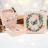 Floral Letter Personalized Mini Travel Jewelry Storage Case - Portable Jewelry Organizer Box with Compact Design, Soft Velvet Interior, And Secure Closure - Perfect for Women On-The-Go, Travel, And Storage of Small Additions - pink, O