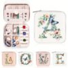 Floral Letter Personalized Mini Travel Jewelry Storage Case - Portable Jewelry Organizer Box with Compact Design, Soft Velvet Interior, And Secure Closure - Perfect for Women On-The-Go, Travel, And Storage of Small Additions