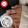 A Ring Made of S925 Silver Featuring a Geometric Three-Layer Line Cross Design, Embodying Minimalism. It Is Adjustable And Suitable for Everyday Wear, Parties, And Gifts - Elegant Jewelry Perfect for All Seasons