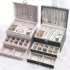 1pc 3-Layer Jewelry Box, Velvet And Faux Leather Exterior, Compact And Portable Storage for Earrings, Rings, Necklaces, Etc. - Beading, Jewelry Making Supplies