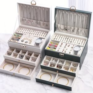 1pc 3-Layer Jewelry Box, Velvet And Faux Leather Exterior, Compact And Portable Storage for Earrings, Rings, Necklaces, Etc. - Beading, Jewelry Making Supplies