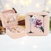 Floral Letter Personalized Mini Travel Jewelry Storage Case - Portable Jewelry Organizer Box with Compact Design, Soft Velvet Interior, And Secure Closure - Perfect for Women On-The-Go, Travel, And Storage of Small Additions - Pink02, N
