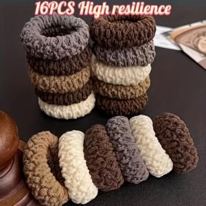 [Popcorn Hair Ties] 16pcs of Wide And Thick Popcorn Hair Ties in Beige And Coffee Color, Easy Design, High Elasticity That Doesn'T Pull Hair, Perfect for Securing Buns, Anti-Slip, Suitable for High Ponytails, Ideal for Women with Thick Or Fine Hair, Daily Commuting