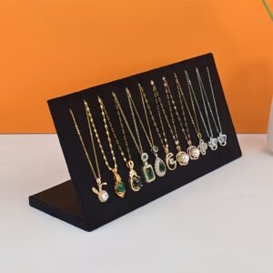 12 Slot Black/Gray Velvet Necklace Display Stand, L-Shaped Durable Soft Material - Home And Boutique Jewelry Display Organizer