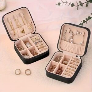 Portable Jewelry Travel Case - Mini Organizer for Necklaces, Earrings & Rings - Tangle-Free Faux Leather Box for Women