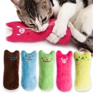 1pc Cat Design Cat Teaser Toy Containing Squeaky Plush Pillow Toy Interactive Pet Supply, Without Battery