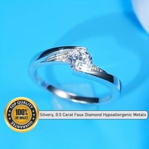 1pc Hypoallergenic Silvery Ring with 0.5 Carat Stone Wedding Rings for Women, Elegant Fashion Accessories Anniversary Christmas Valentine's Day Gift Jewelry