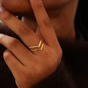 A Double-Layered Line V-Shaped Design Ring, Easy, Individual, Elegant, Temperament, Luxurious Ring, Ladies' Ring, Ladies' Jewelry, Ladies' Gift, 304 Stainless Steel Ring, Open Adjustable Ring, Suitable for Daily Life, Vacation, Holiday