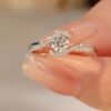 Elegant 925 Sterling Silver Ring with Zirconia Inlay Suitable for Daily And Gift Occasions, Valentine'S Day Jewelry, Hollowed Out Twisted Four Claw Circular Engagement Ring - 9
