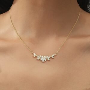 Copper-set Synthetic Synthetic Zirconia Flower Leaf Pendant Necklace Simple and Fashionable Curved Design 1pc of Suitable for Women's Daily Versatile Wear and Gift-giving Occasions