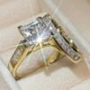 2pcs Set of Stylish Unisex Cubic Synthetic Zirconia Square Engagement Ring Sets, Promise Wedding Jewelry for Brides and Grooms, Classic Anniversary Valentine's Day Birthday Party Gift