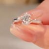 Elegant 925 Sterling Silver Ring with Zirconia Inlay Suitable for Daily And Gift Occasions, Valentine'S Day Jewelry, Hollowed Out Twisted Four Claw Circular Engagement Ring