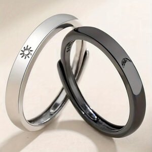 2pcs Sun and Moon - Couple Ring Set - 2 Adjustable Open Rings - Ideal for Lovers - No Engraving - Perfect Gift for Christmas, Halloween, Valentine's Day