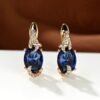 1pc Golden Color Blue Stone Drop Earrings Trendy Women Round Oval Cut White Blue Red Pink Stone Drop Earrings Anniversary Claw Earrings Jewelry
