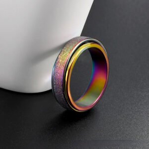 Fashionable Minimalist French-Style Rotatable Frosted Multicolor Relax Ring for Men and Women, Party Ring